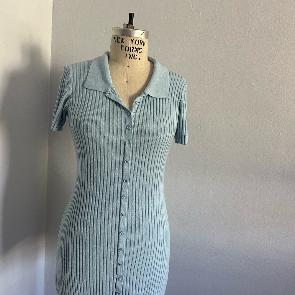 BDG Ribbed Polo Mini Dress, Baby Blue (Urban Outfitters)